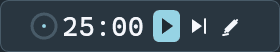 Pomodoro Bar with a progress circle, countdown, play, skip, and edit controls